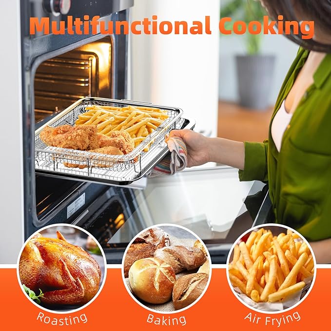 Air Fryer Basket for Oven, 2 Set Oven Air Fryer Basket and Tray - Image 7