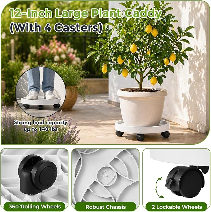 4 Packs Plant Caddy with Wheels 12" Plant Stand Potted Plant Mover Heavy Duty - Image 4