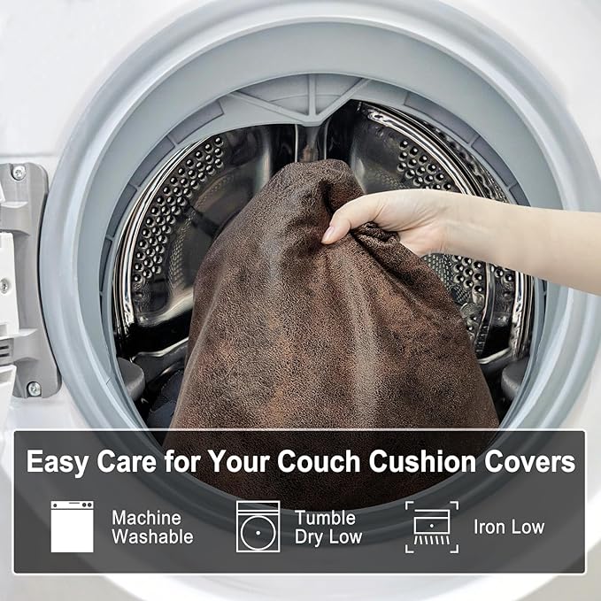 Leather Look Couch Cushion Covers Sofa Seat Slipcovers Sets Couches Furniture Protector for Sectional Armchair Loveseat Pets Kids Stretch Spandex Fabric (2 Cushion Sofa, Dark Brown)