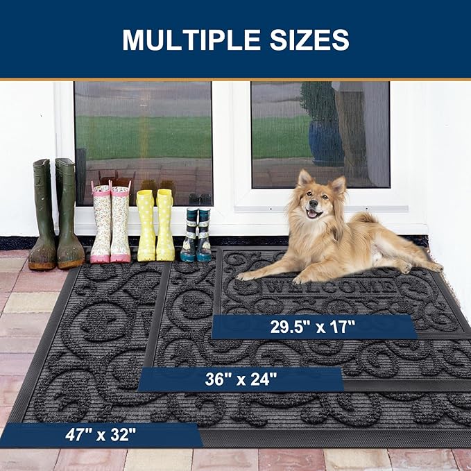Smiry Welcome Door Mat Outside Entrance, Heavy Duty Trap Dirt and Moisture Easy Clean Low Profile Patio Porch Indoor Outdoor Front Doormat for Entry, 47x32 Inch, Grey