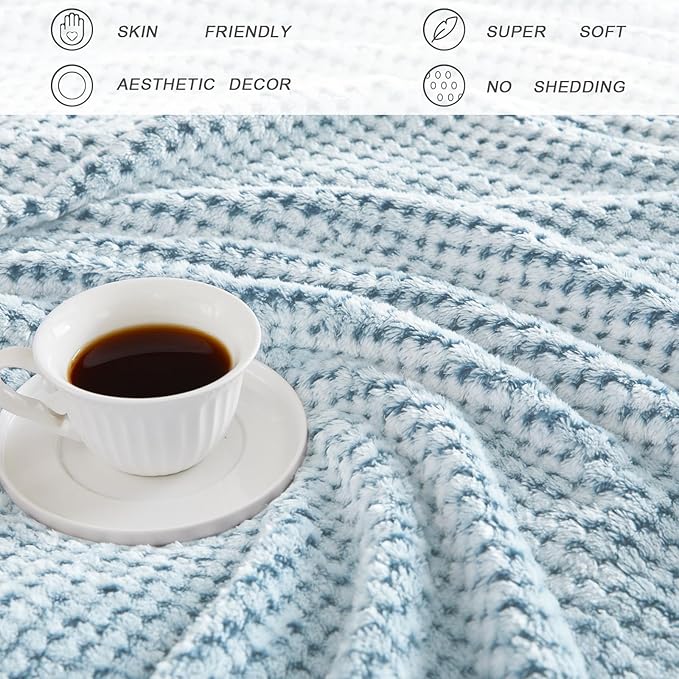 Exclusivo Mezcla Fleece Throw Blanket Extra Large, Super Soft and Warm Blankets for Couch, Sofa and Bed Waffle Textured, Cozy, Fuzzy and Lightweight (Heather Slate Blue, 50x70 Inches)