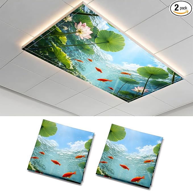 2 Pack Underwater Goldfish Decorative Ceiling Light Covers, Magnetic 4x2 Ft by AOHMPT