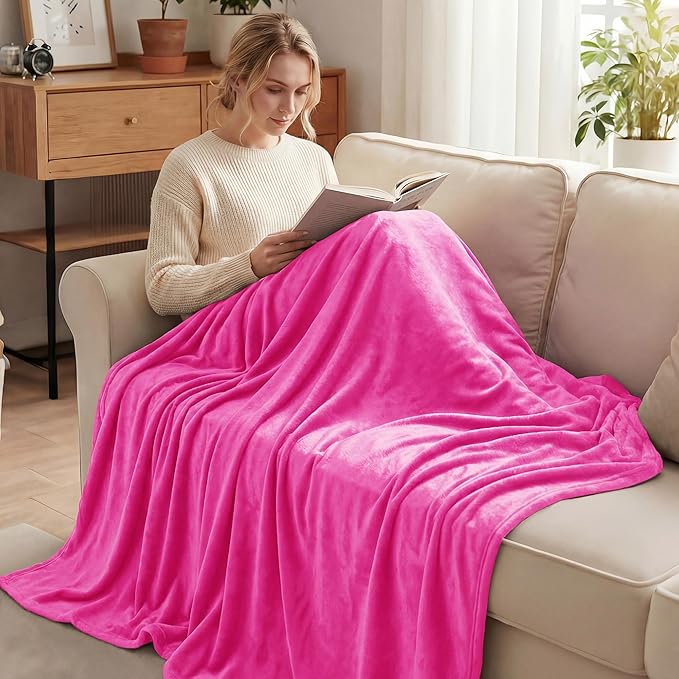 Exclusivo Mezcla Fleece Blanket Twin Size for Bed, Super Soft and Warm, All Season, Cozy, Plush, Lightweight, 90x66 Inches, Hot Pink
