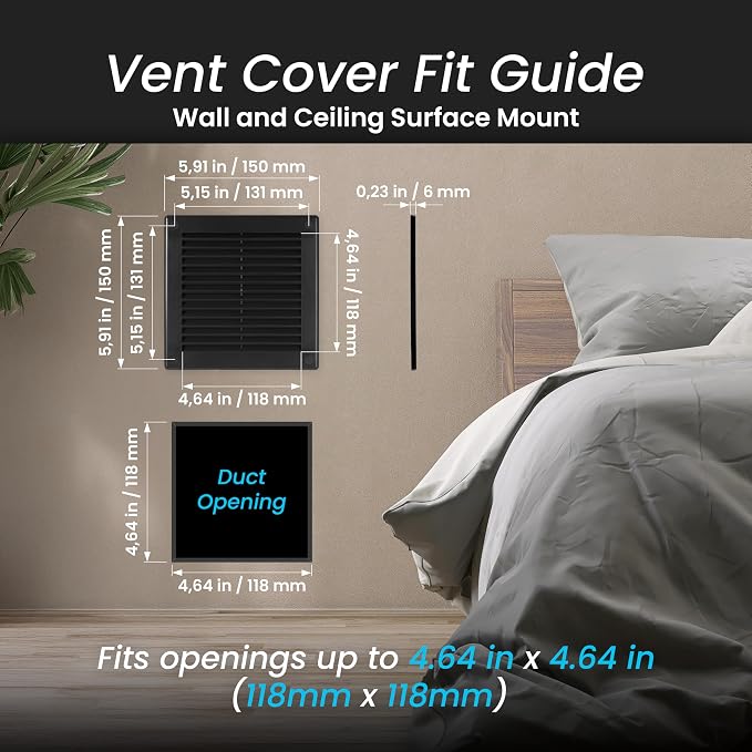 Repa Market 6 x 6 Inch Black Square Air Vent Cover - Image 2
