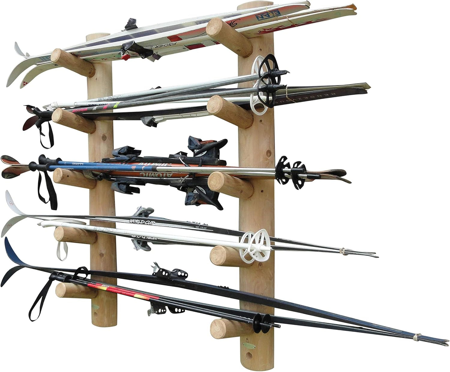 10-Place Wall-Mounted Ski Log Racks - Skis Wall Mount Garage Racks, Indoor & Outdoor Vertical Ski Holders for Walls, Hangers for Skis Indoor Storage Rack, Garage Hanging Rack - Natural