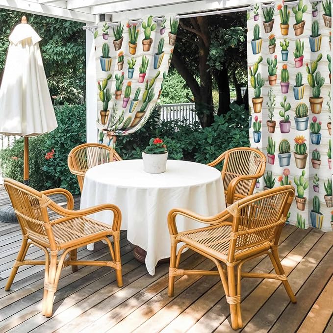 Summer Cactus Outdoor Curtains for Patio Cactus Tropical Plant Wooden - Image 4