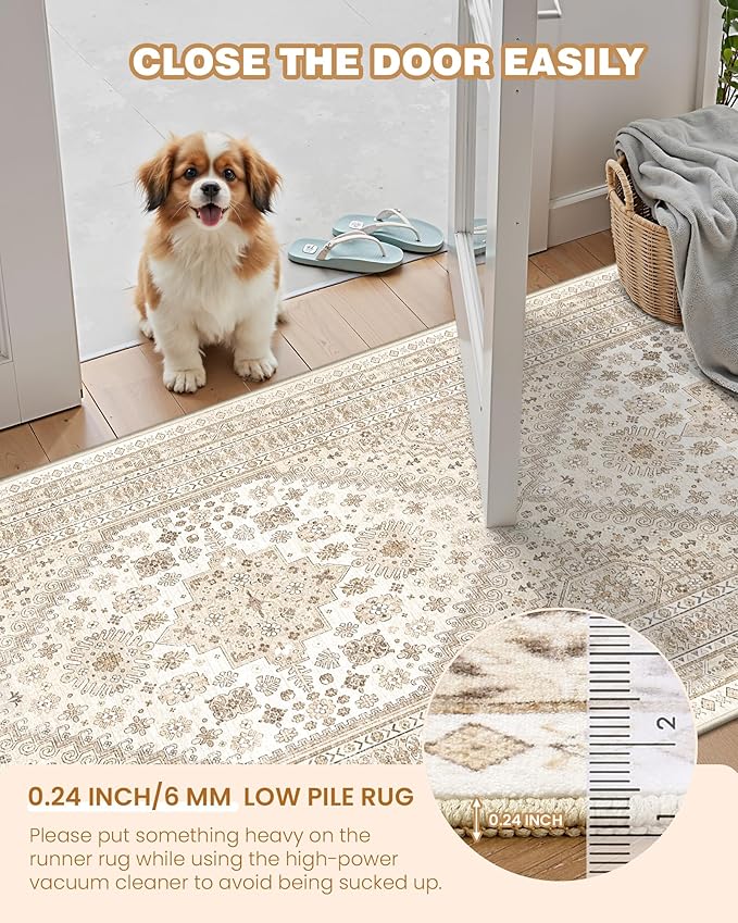 Kitchen Runner Rug Non Slip Washable 2.5x10, Soft Ultra-Thin Entryway Rug Runners for Hallways, Carpet Runner for Living Room,Kitchen, Laundry, Bathroom(Cream/Beige,2.5'x10')