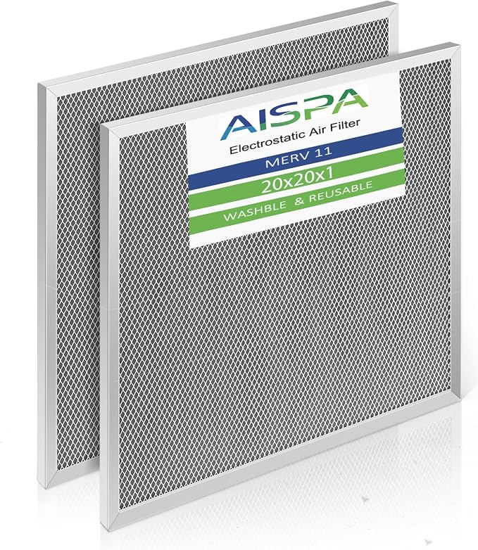 AC Filter 20x20x1, MERV 11, 2 Pack | Washable and Reusable, Aluminum Alloy Frame by AISPA