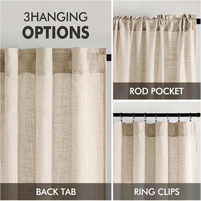MIULEE Light Taupe Linen Curtains 84 Inch Length 2 Panels for Bedroom Living Room, Soft Linen Textured Window Drapes Semi Sheer Light Filtering Back Tab Rod Pocket Farmhouse Modern Burlap Look Decor
