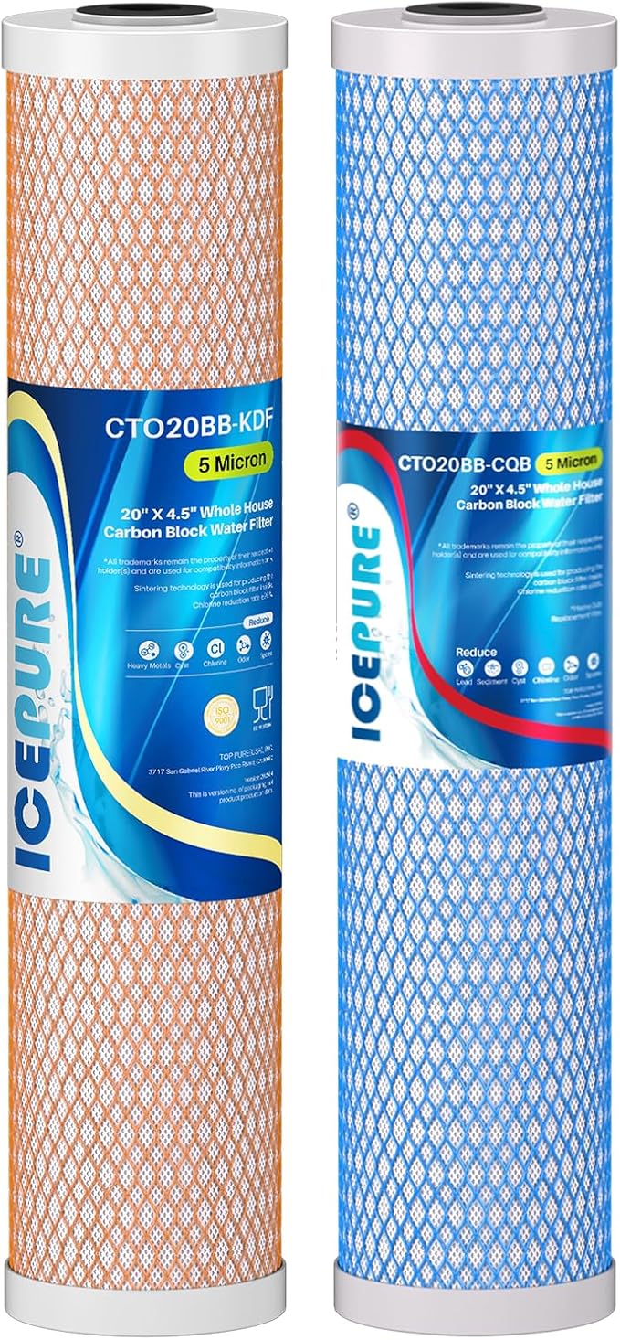 ICEPURE 4.5"x 20" Whole House CTO Carbon Water Filter, 20 Inch Water Filtration by ICEPURE
