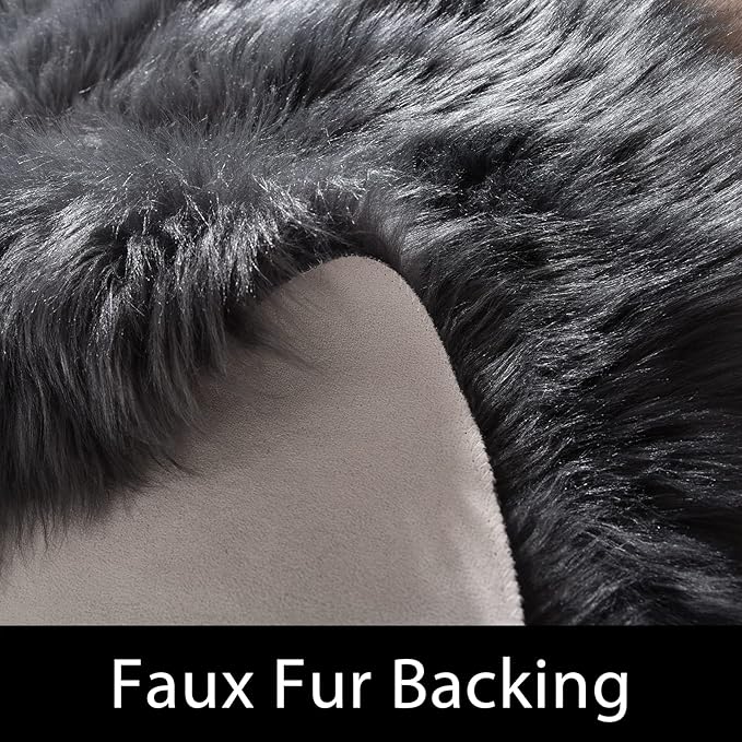 Latepis Dark Grey Rugs for Living Room Sofa 5x6.7 Faux Sheepskin Rug for Bedroom Plush Fluffy Rug Room Décor, Furry Rugs, Rectangle