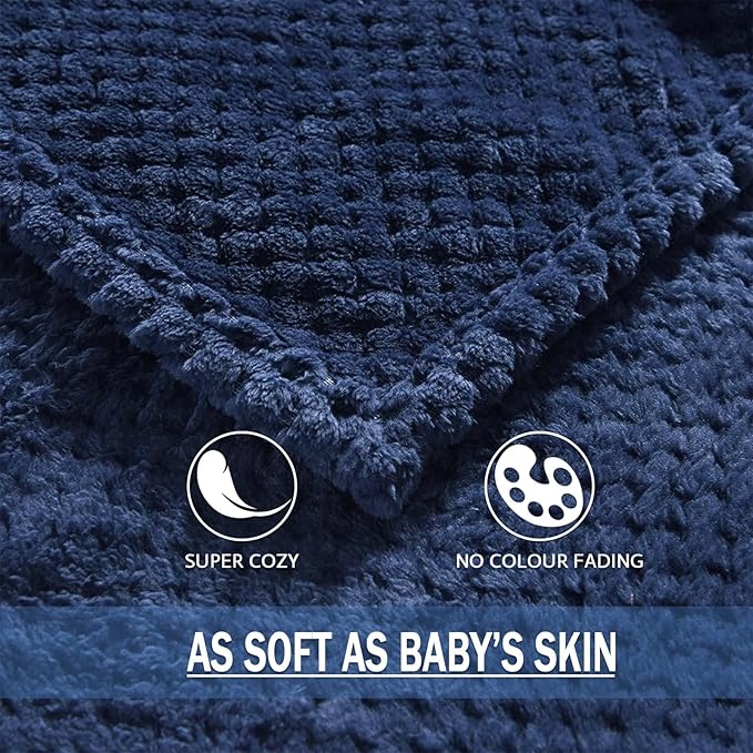 Exclusivo Mezcla Fleece Bed Blanket King Size, Super Soft and Warm Blankets for Couch, Sofa and Bed Waffle Textured, Cozy, Fuzzy and Lightweight (Navy Blue, 90x104 Inches)