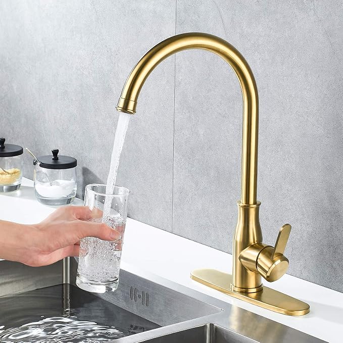 Brushed Gold Kitchen Faucet ，Modern High Arc Bar Sink Faucet ，Commercial - Image 2