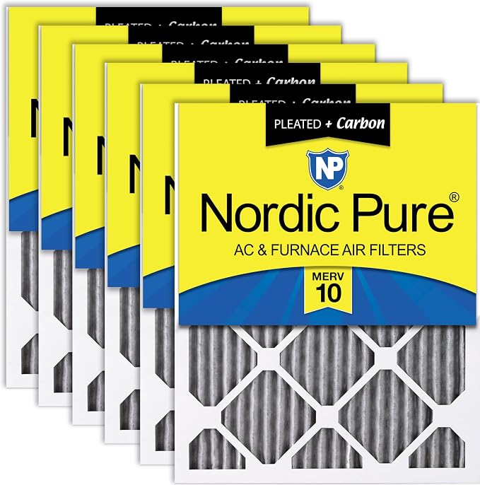 Nordic Pure 12x24x1 Pleated MERV 10 Plus Carbon Air Filters 6 Pack | Actual by NordicPure