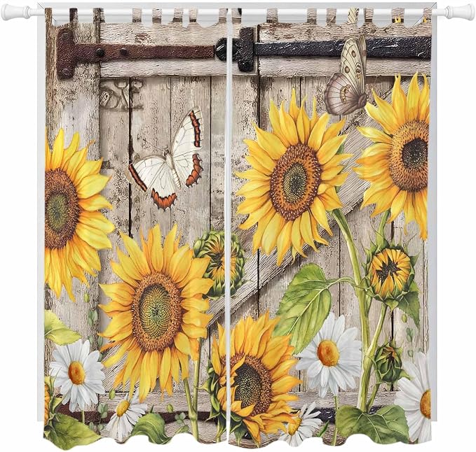 Farmhouse Sunflowers Living Room Curtains 96 Inch Length, Window Curtains Tab by Unknown