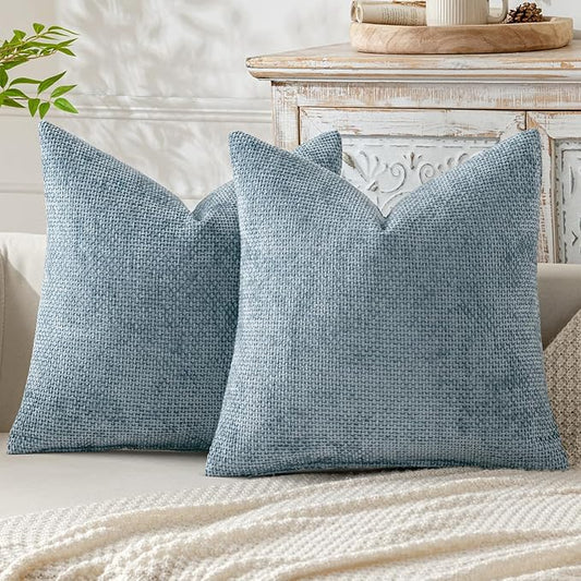 MIULEE Pack of 2 Couch Throw Pillow Covers 22x22 Inch Coastal Smoke Blue Modern Boho Accent Decorative Pillow Covers Soft Chenille Farmhouse Cushion Covers for Home Decor Bed Sofa Living Room