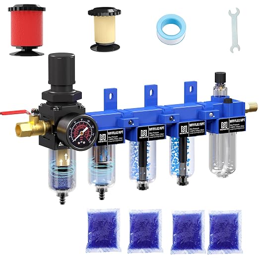 NEWPO 1/4" NPT Air Filter Regulator Lubricator Combo, 5-Stage Compressed Air by NEWPO