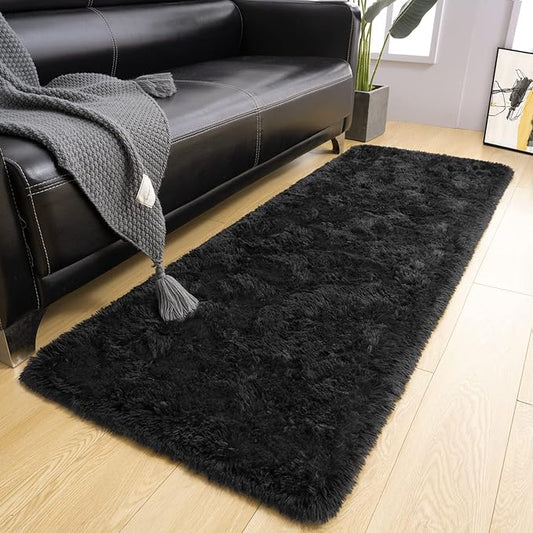 LOCHAS Ultra Soft Indoor Modern Area Rugs Fluffy Living Room Carpets for Children Bedroom Home Decor Nursery Rug 2x6 Feet, Black