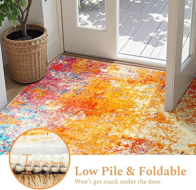 Rugflix 9x12 Area Rugs for Living Room, Washable Large Multicolor Rug Stain-Resistant Low Pile, Modern Carpet for Dining Room Home Office Kid Room Nursery Bedroom, Colorful Rainbow