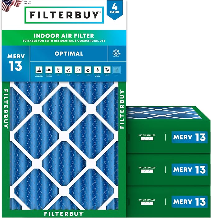 Filterbuy 12x24x4 Air Filter MERV 13 Optimal Smoke & Allergy Defense, by Filterbuy