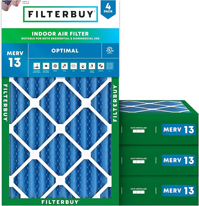 Filterbuy 12x25x4 Air Filter MERV 13 Optimal Smoke & Allergy Defense, by Filterbuy