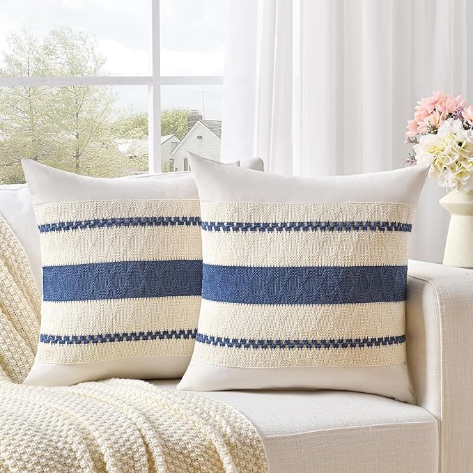 Fancy Homi Set of 1 Dusty Blue Vintage Decorative Throw Pillow Covers 20x20 Inch for Couch Bed Sofa Chair Bedroom, Rustic Retro Square Cushion Case, Modern Farmhouse Boho Living Room Decor Indoors