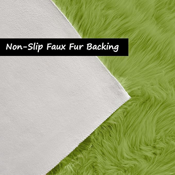 Goolela Lime Green Sheepskin Rug 2x6 Fluffy Fuzzy Furry Runner for Bedroom Bedside Soft Faux Fur Shaggy Sheepskin