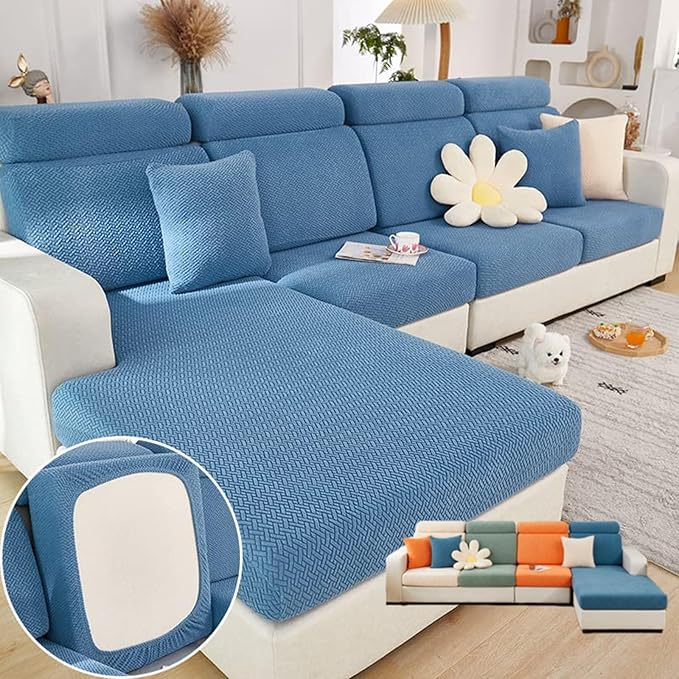 Soothing Home Sofa Covers, Sofa Hero Covers, Wear-Resistant Universal Couch Covers Washable Stretch Sectional Couch Cushion Covers (Blue,Large Triple Seat Cover)