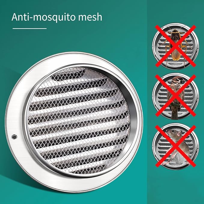 Wall Vent Cover 2"-12" Stainless Steel Round Exhaust Grille Outlet Ventilation - Image 3