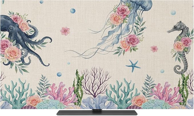 Sea Jellyfish Seahorse Octopus Indoor TV Cover, Elastic TV Screen Protector by Unknown