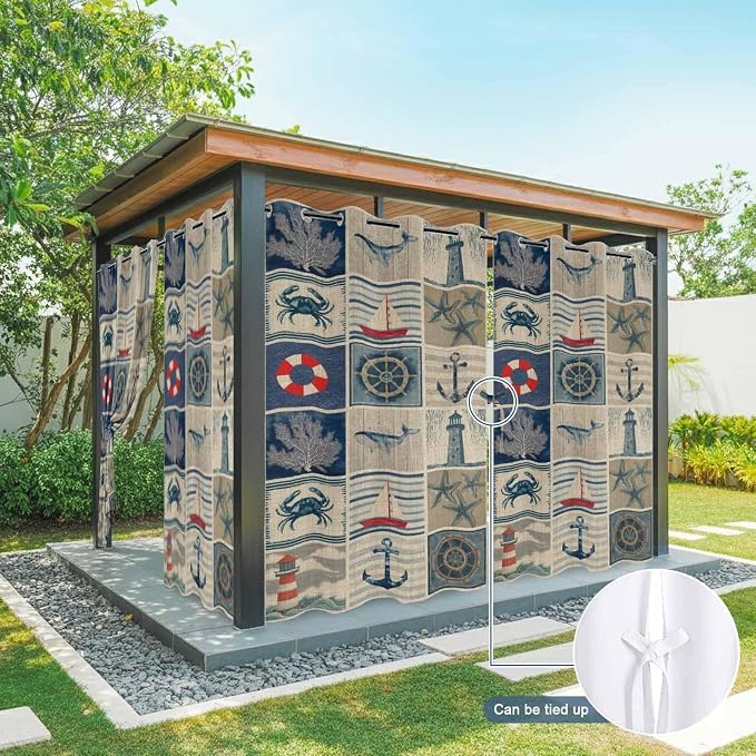 Oceans Outdoor Curtains for Patio Shell Starfish Whales Summer Vintage - Image 7