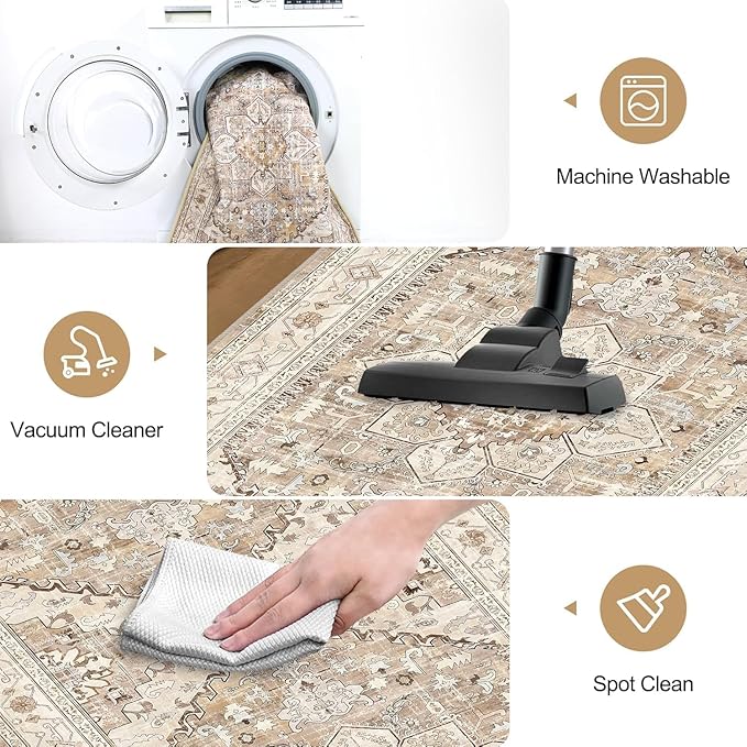 Yamaziot Washable Runner Rug, 3x10 Non-Slip Boho Vintage Hallway Rug with Rubber Backing, Low Pile Faux Wool Distressed Carpet Runner for Bedroom, Kitchen, Laundry, Entrance