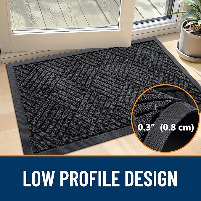 OLANLY Front Door Mat Outside Entrance 59x23, Absorbent, Heavy Duty Sturdy Natural Rubber Doormat Indoor Outdoor, Stain and Fade Resistant, Non-Slip Low Profile Floor Mat for Entryway, Black Diamond