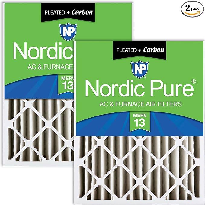 Nordic Pure 20x24x4 Pleated Pleated MERV 13 Plus Carbon Air Filters 2 Pack | by NordicPure