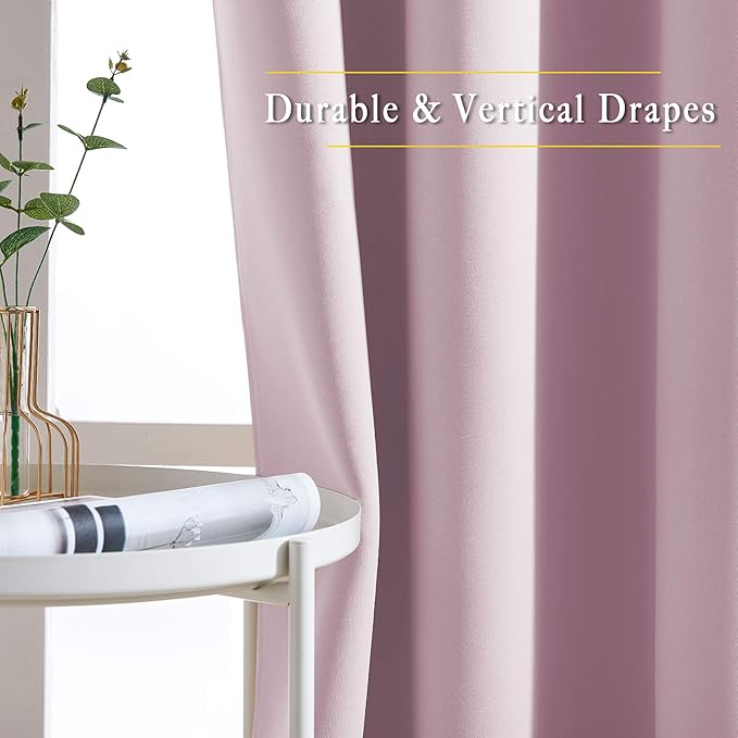 NICETOWN Kitchen Room Darkening Curtains and Drapes - Triple Weave Energy Saving Thermal Insulated Solid Grommet Room Darkening Panels for Patio (1 Pair, 46 inches by 90 Inch, Baby Pink)