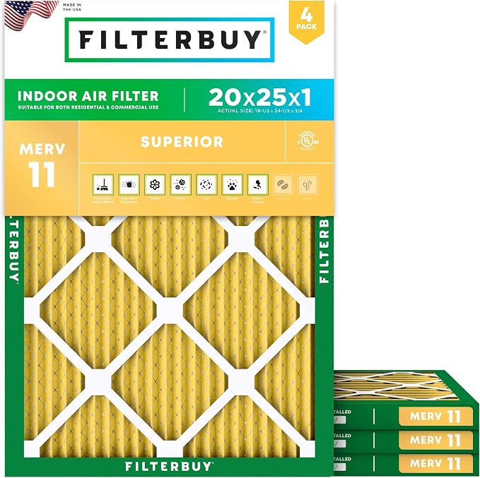 Filterbuy 20x25x1 Air Filter MERV 11 Superior Pet & Allergy Defense, by Filterbuy