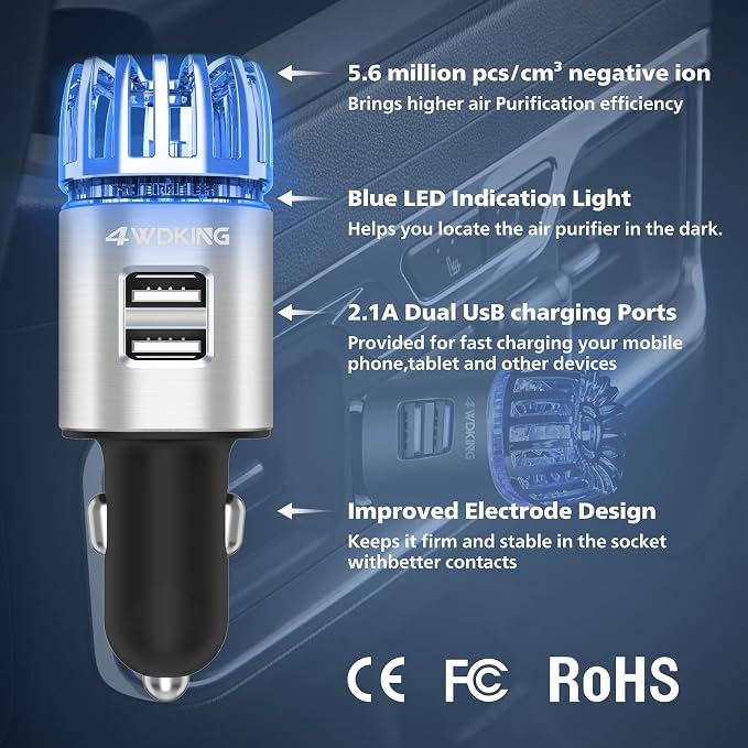 Car Air Purifier Ionizer, 12V Plug-in Car Air Freshener Gadgets - Image 2