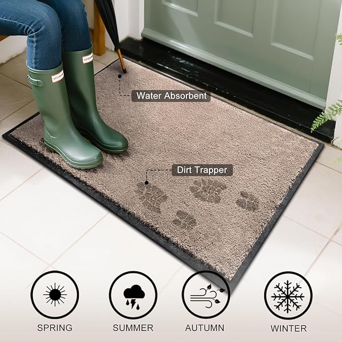 Mibao Dirt Trapper Door Mat for Indoor Outdoor, Waterproof All-Season, All-Weather Doormat, Heavy Duty Non-Slip Entrance Rug, Low Profile Absorbent Entrance Mat Carpet, 30" x 18", Beige