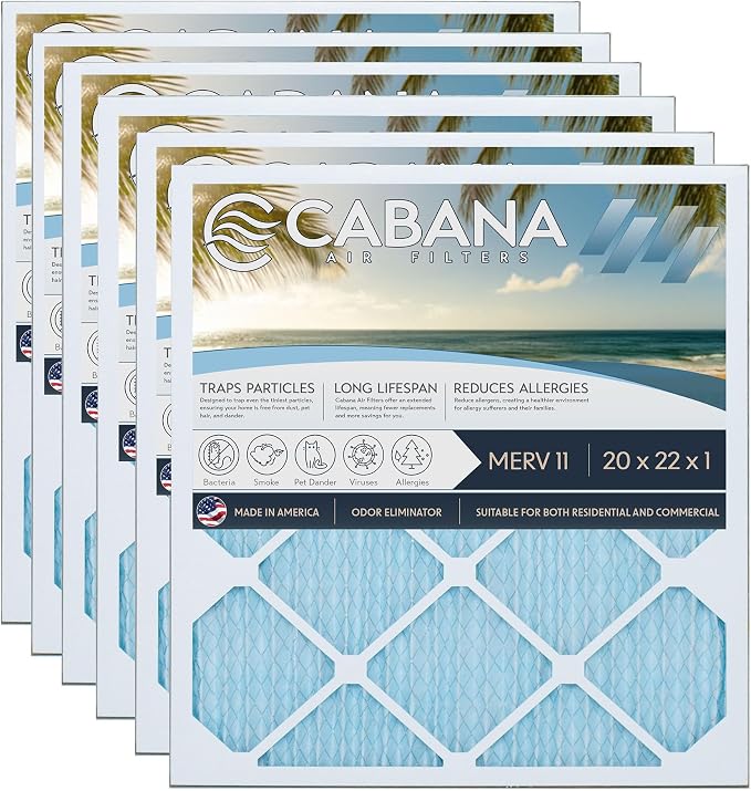 Cabana Filters 6-Pack 20x22x1 MERV 11 AC Furnace Air Filter by CabanaAirFilters
