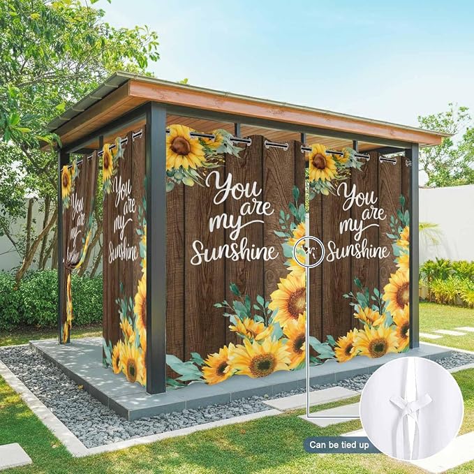 Summer Outdoor Curtains for Patio Sunflowers Eucalyptus Leaves Wood Waterproof - Image 7