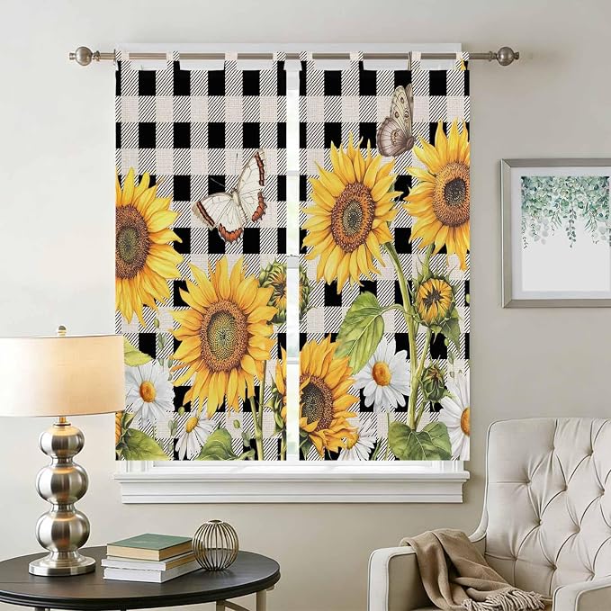 Sunflowers Living Room Curtains 84 Inch Length, Window Curtains Tab Top - Image 2