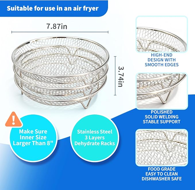 Air Fryer Rack Set of 3, Stackable Stainless Steel Air Fryer Basket Accessories - Image 3