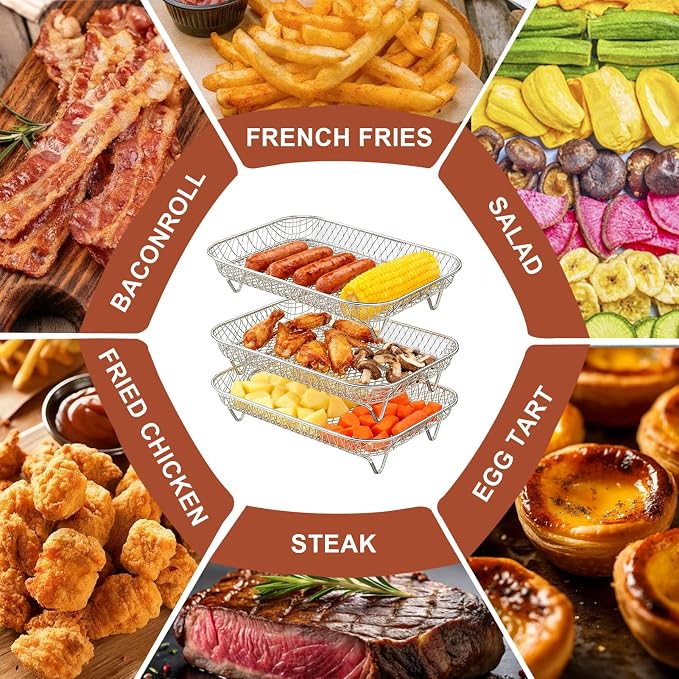 3-Tier Air Fryer Baskets, 7.79×5.23" Stackable Stainless Steel Racks - Image 6