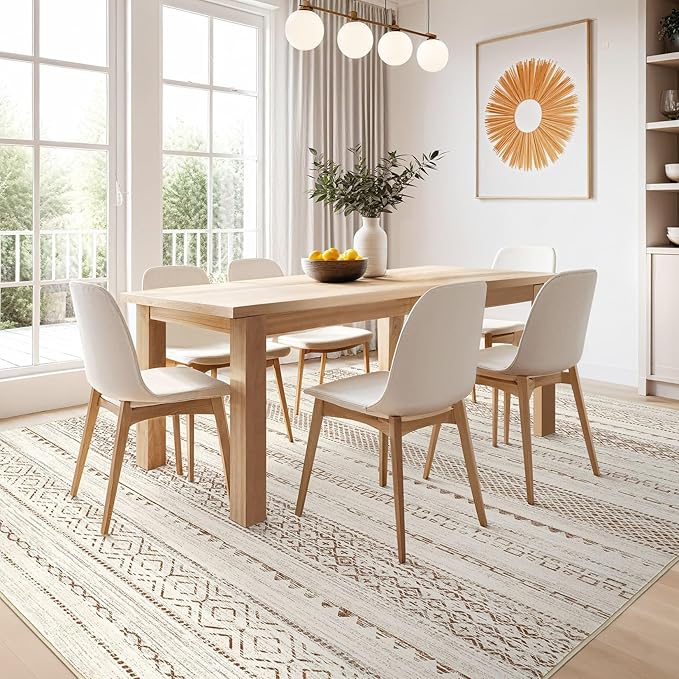 Nakagishi 10x14 Area Rugs Living Room: Washable Boho Large Neutral Modern Soft Farmhouse Rug Stain Resistant Indoor Non-Slip Accent Carpet for Bedroom Nursery Kids Playroom Office Dining Room- Brown