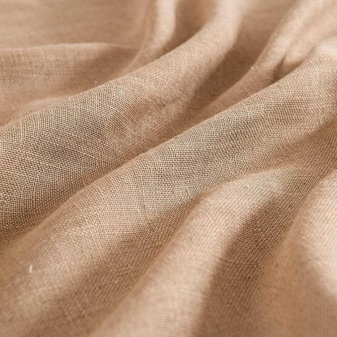 MIULEE Light Brown Linen Curtains 54 Inch Length 2 Panels for Bedroom Living Room, Soft Thick Linen Textured Natural Short Window Drapes Semi Sheer Light Filtering Back Tab Burlap Look Decor