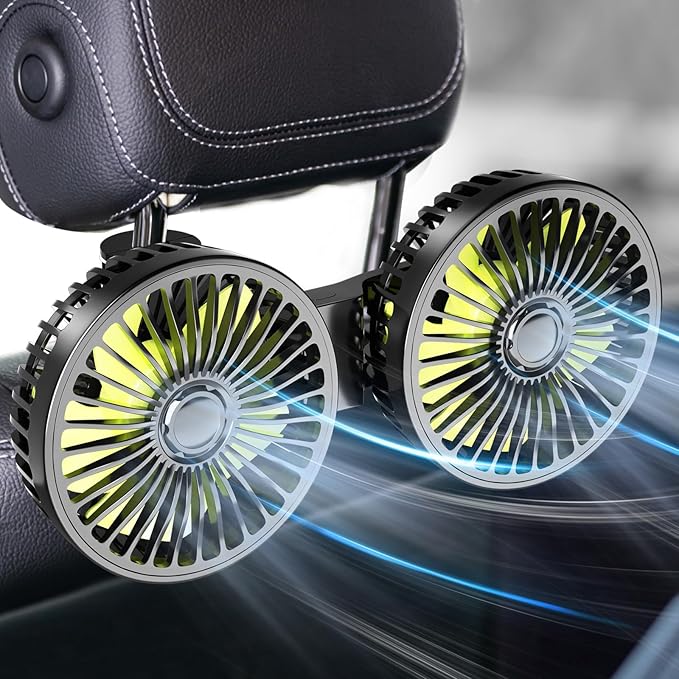 Dealswin Car Fan for Backseat kids, Dual Head USB Car Seat Fans, 360° Rotatable by Dealswin