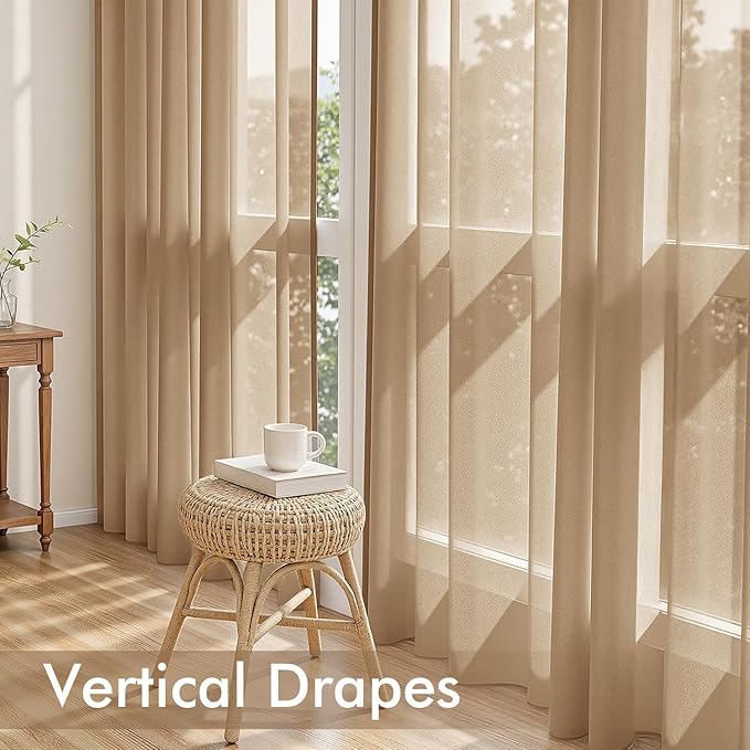 MIULEE Brown Sheer Curtains 63 Inches Long, 4 Panels Set, Rod Pocket Voile Drapes Light Filtering and Semi Transparent, Elegant Window Treatments for Bedroom Living Room,54 x 63 Inches