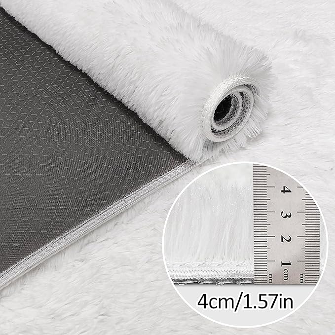 Small Area Rug for Bedroom 3x5ft Mini White Fluffy Rug Mat Bedside Throw Rug for Kids Room Boys Teens Nursery Baby Dorm Living Room Home Decor Aesthetic Carpets