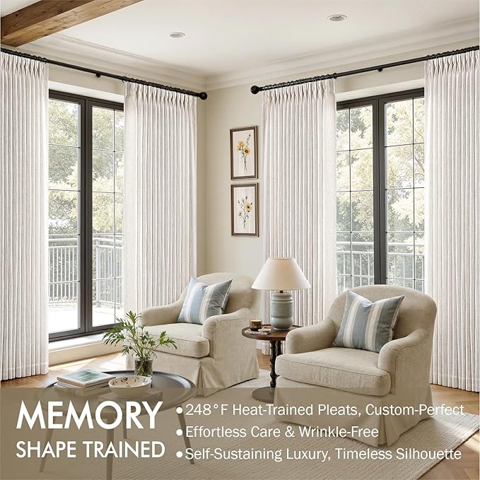 MIULEE Pinch Pleated Thick Linen Curtains 92 Inches Long 2 Panels for Living Room Bedroom, Pinch Pleat Drapes Back Tab Light Filtering Floor to Ceiling Semi Sheer Natural Farmhouse Window Curtains