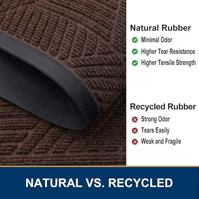 Smiry Half Circle Front Door Mat Outside Entrance, Heavy Duty Sturdy Natural Rubber Doormat, Trap Dirt and Moisture, Low Profile Mats for Indoor Outdoor Entry, Irregular Triangle (35x23, Dark Brown)